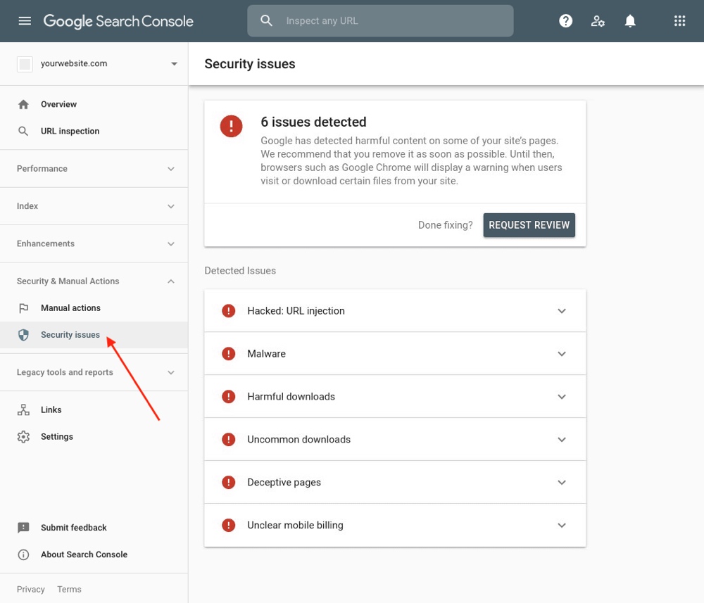Google Search Console: Sicherheitsprobleme