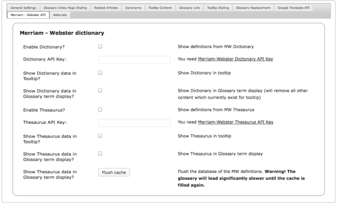 Tooltip-Glossar Merriam Webster Dictionary