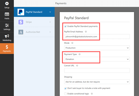 Aktivieren von PayPal-Zahlungen für Ihr Formular in WPForms