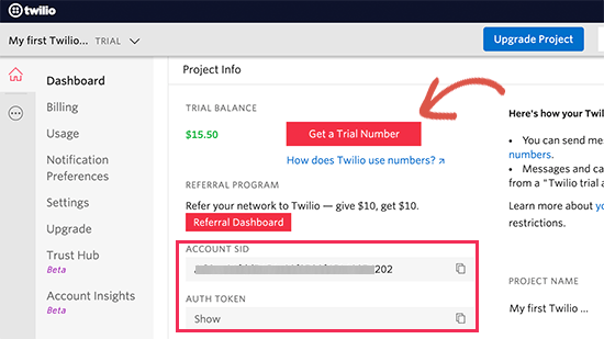 Erhalten Sie Ihre Twilio-Anmeldeinformationen