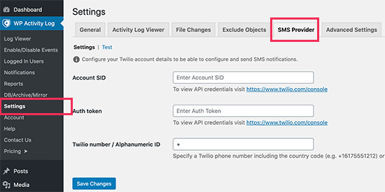 Eingabe Ihrer Twilio-Anmeldeinformationen