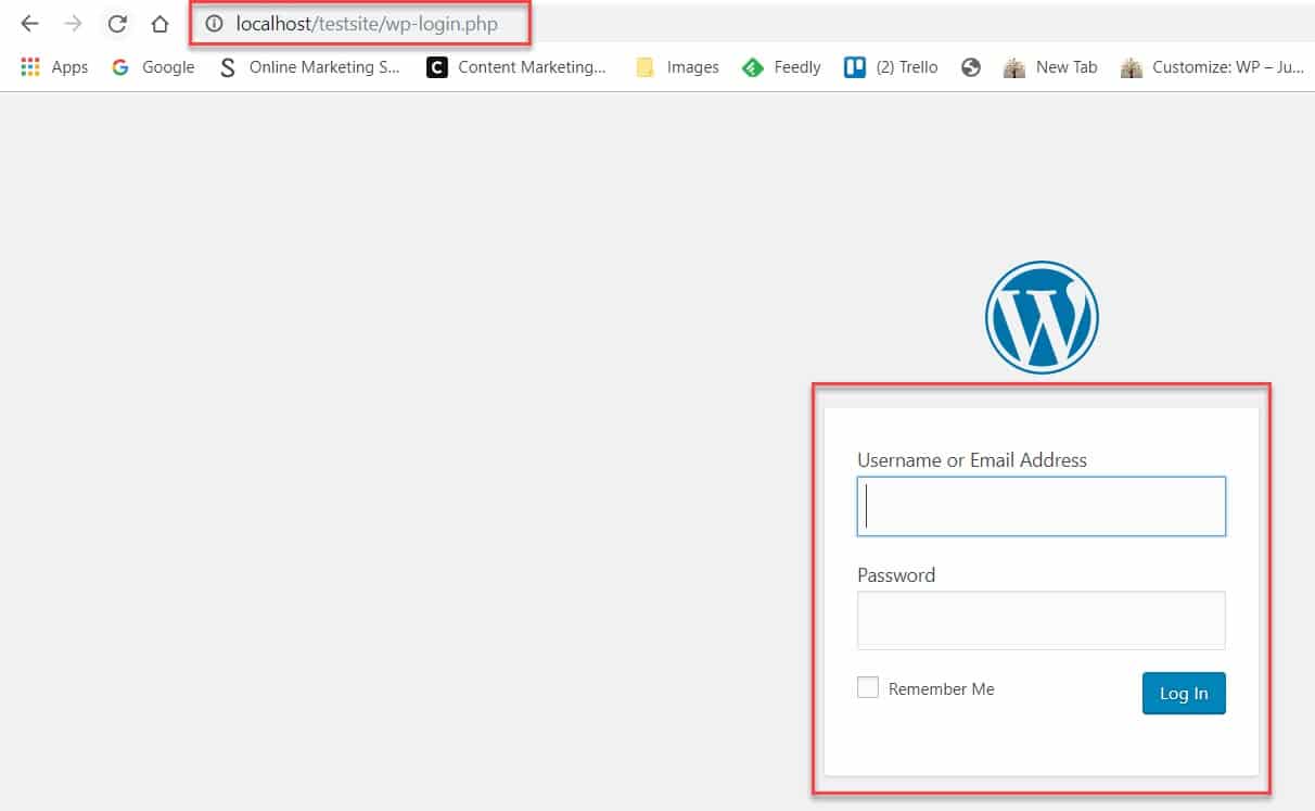 Melden Sie sich bei Ihrer lokalen WordPress-Installation an