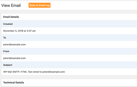 E-Mail-Log-Eintrag