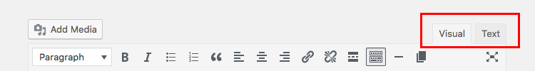 Registerkarten für den visuellen und Texteditor von WordPress