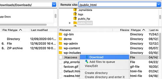 .htaccess-Datei als Backup herunterladen