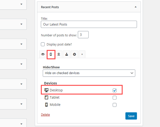 Anzeigen eines WordPress-Widgets auf Mobilgeräten, aber nicht auf Desktops