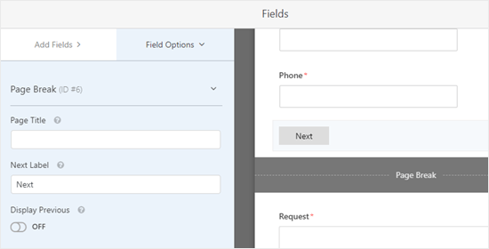 Bearbeiten des Seitenumbruchsfelds in WPForms