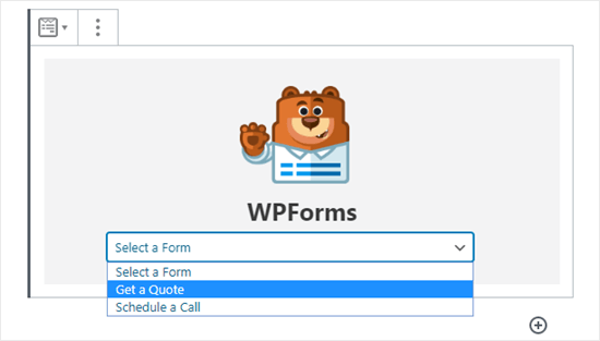 Wählen Sie Ihr Formular aus der Dropdown-Liste