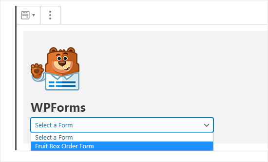 Wählen Sie das gewünschte Formular aus der Dropdown-Liste WPForms aus