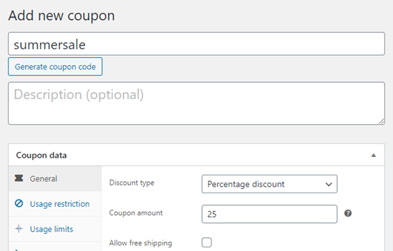 Einstellen des Rabatts für Ihren Coupon