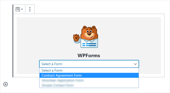 Wählen Sie Ihr Vertragsvereinbarungsformular aus dem Dropdown-Menü