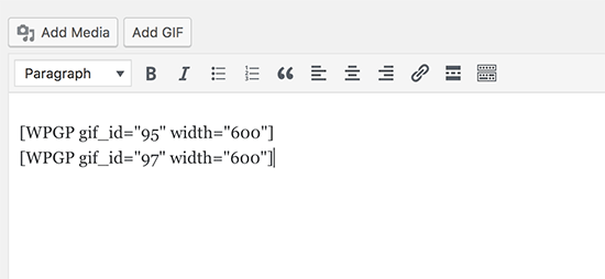 GIF-Shortcode im WordPress-Posteditor