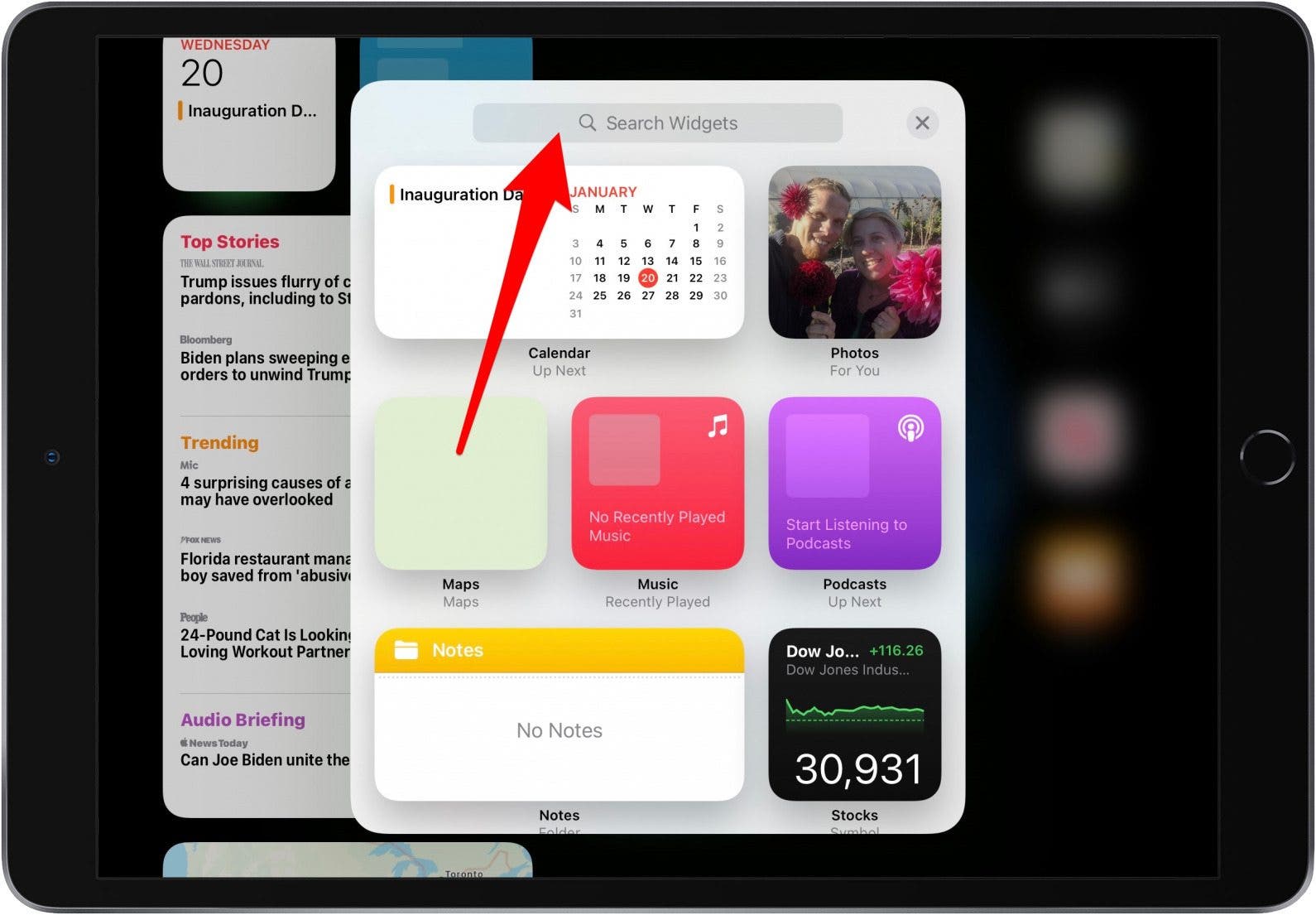 Sie können nach Widgets suchen oder aus der Liste auswählen