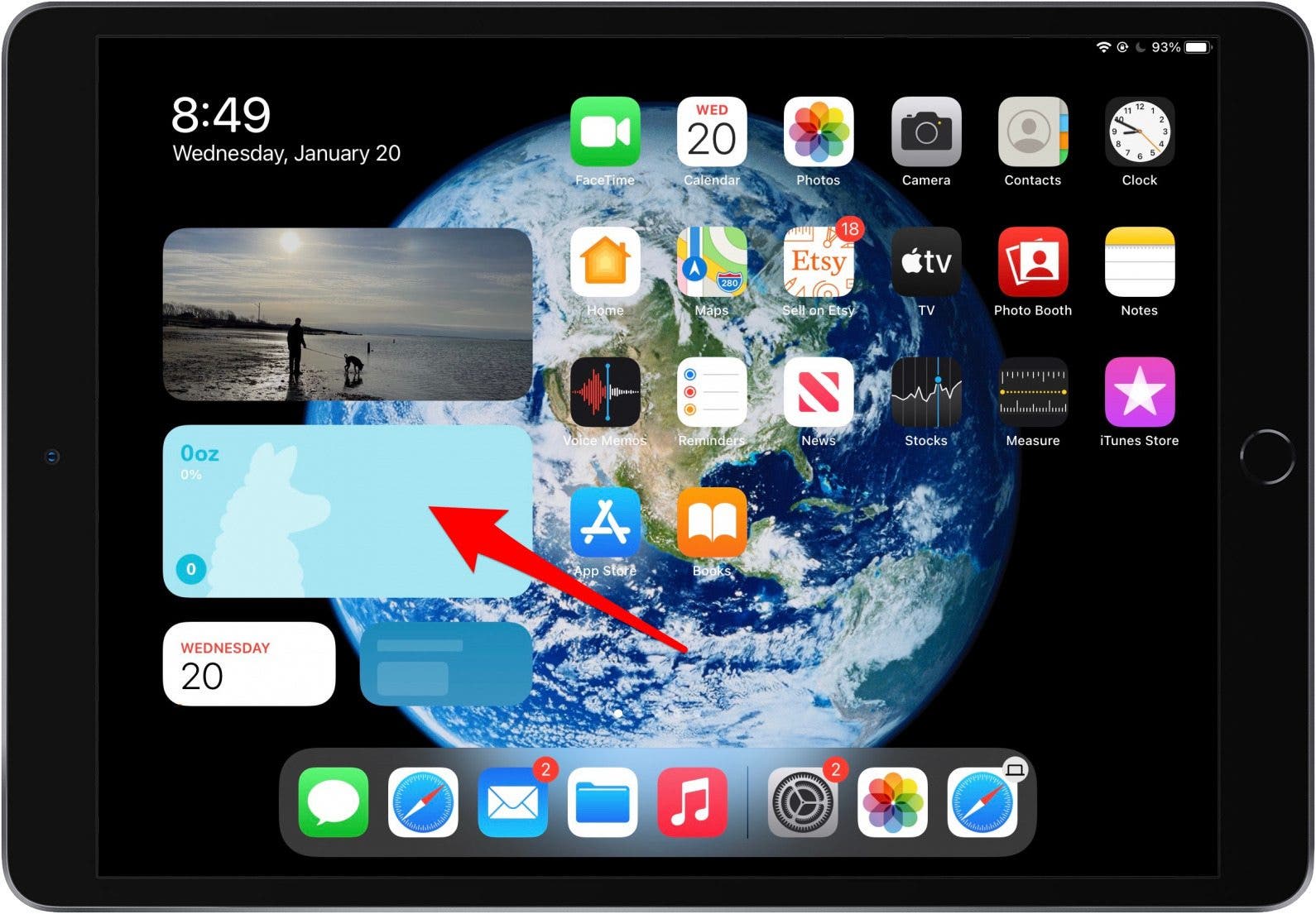 Drücken Sie lange auf ein Widget, um das Schnellaktionsmenü zu öffnen