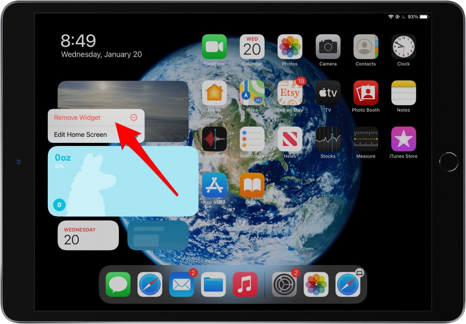 Tippen Sie auf Widget entfernen, um das iPad-Widget zu entfernen