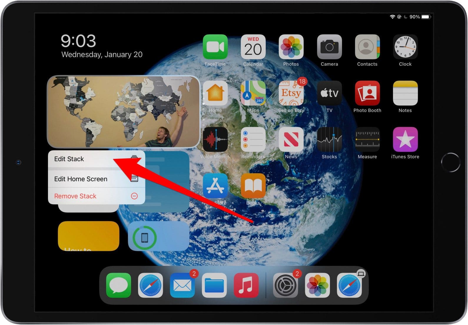Drücken Sie lange auf den iPad-Widget-Stapel, den Sie bearbeiten möchten
