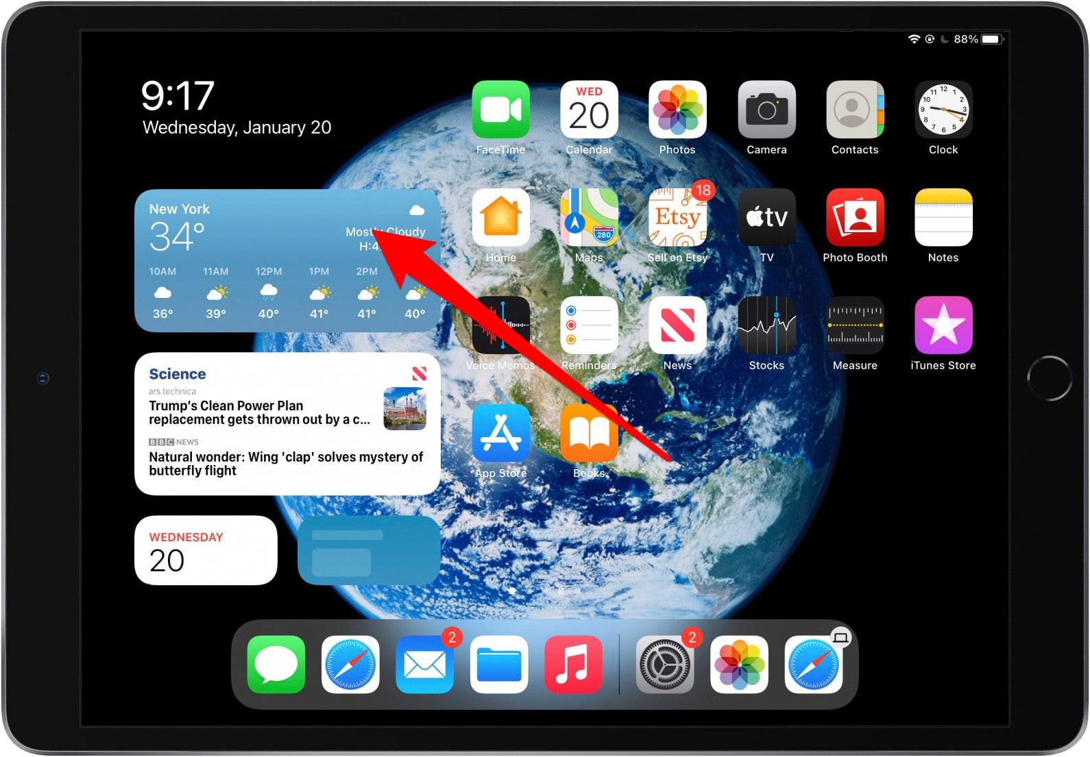 Drücken Sie lange auf ein Widget, um das Schnellaktionsmenü zu öffnen