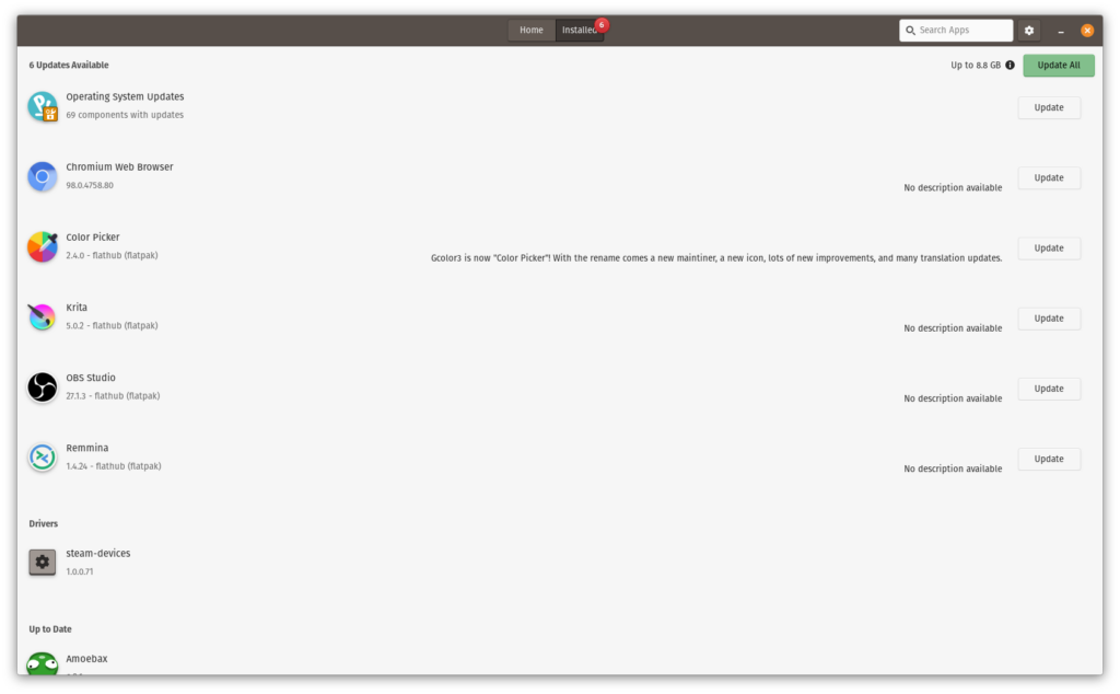 Pop!_Shop Software-Update-Schnittstelle für Pop!_OS 21.10