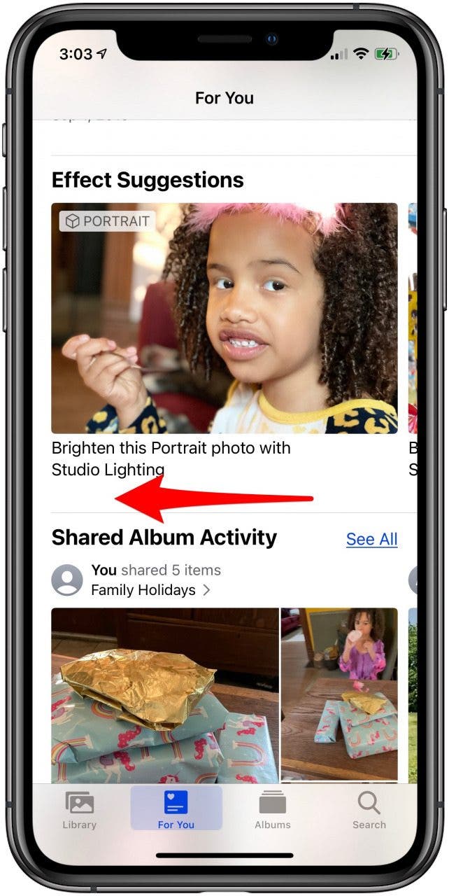 Streichen Sie nach links und rechts, um alle Vorschläge für Foto-App-Effekte anzuzeigen