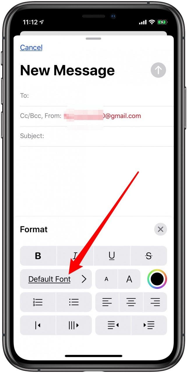 Tippen Sie auf die Standardschriftart, um die Schriftartoptionen für das iPhone anzuzeigen