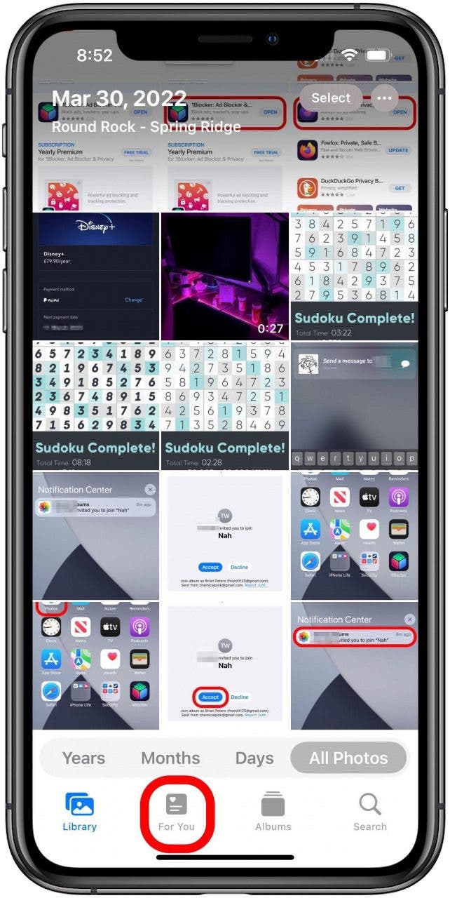 Foto-App mit markierter Schaltfläche „Für dich“.