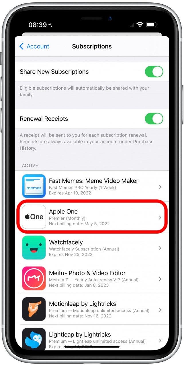 Wählen Sie Apple One - Apple TV-Abonnement kündigen