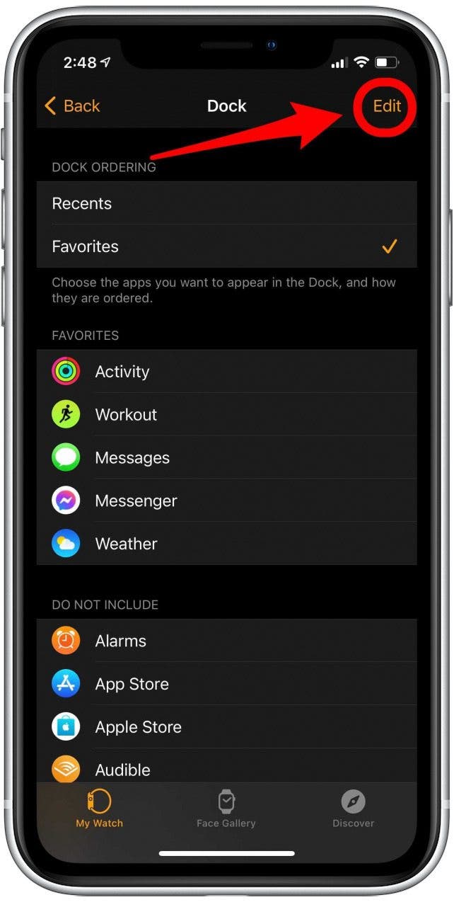 Apple Watch-Dock bearbeiten