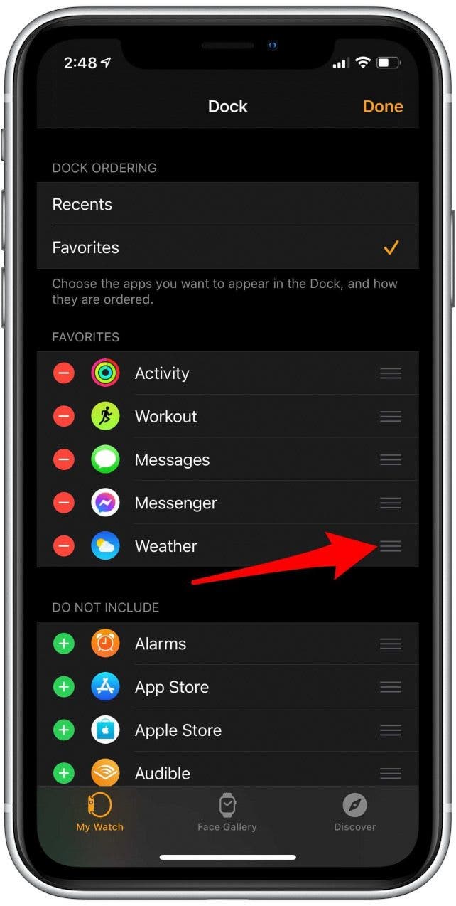 Apple Watch-Dock bearbeiten