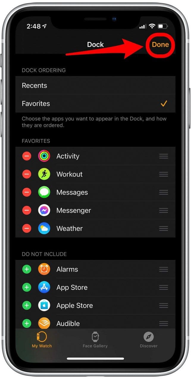 Apple Watch-Dock bearbeiten