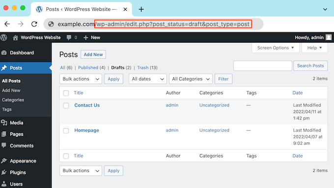 Die URL für Ihre entworfenen WordPress-Beiträge