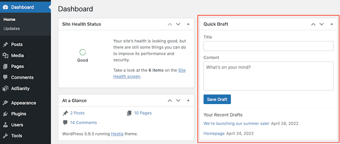 Die WordPress Quick Draft-Box