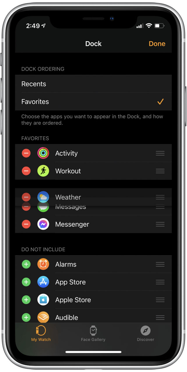 Apple Watch-Dock bearbeiten