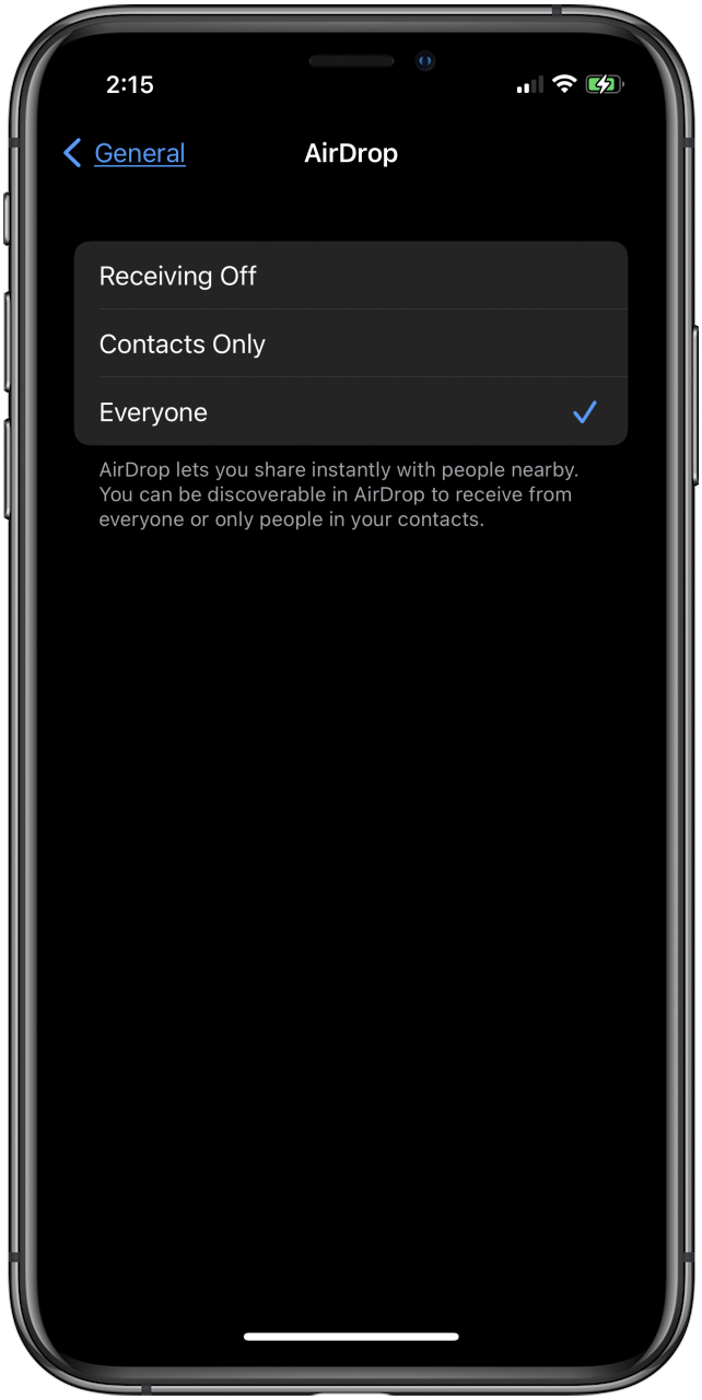Wählen Sie die Airdrop-Einstellungen für das iPhone