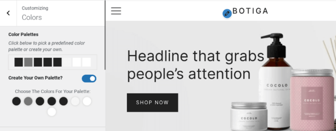 Die Option, eine Farbpalette mit dem WordPress Customizer zu erstellen