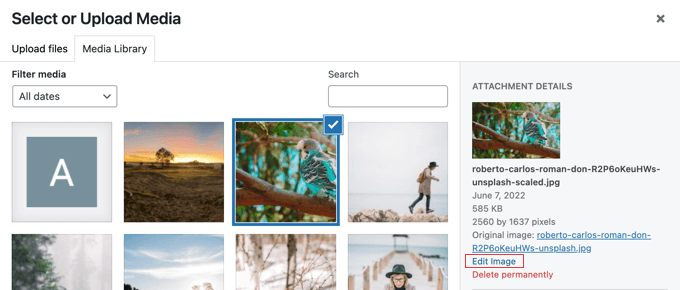 Klicken Sie auf den Link Bild bearbeiten