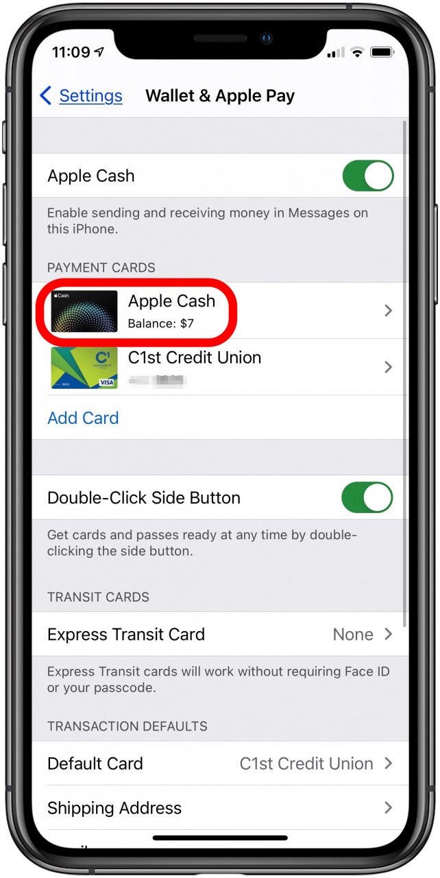 Tippen Sie auf die Karte, die Sie für die Apple Pay-Zahlung verwendet haben