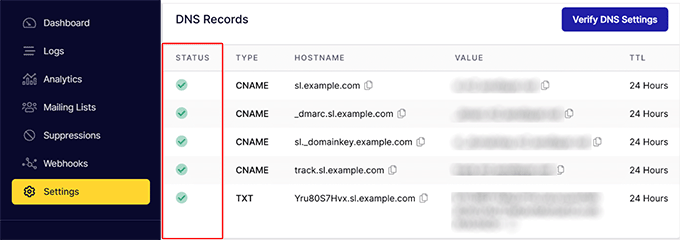 Überprüfen Sie den Status der DNS-Einträge