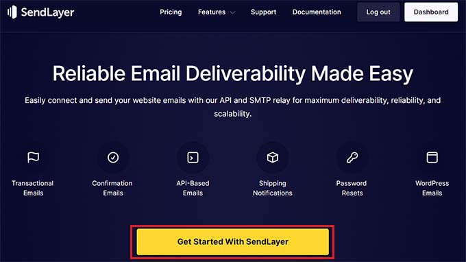 Klicken Sie auf die Schaltfläche „Erste Schritte mit SendLayer“.