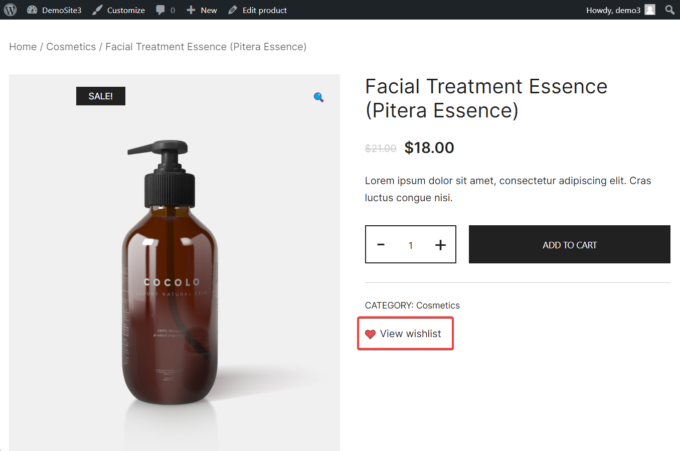 Position der Option „Wunschliste anzeigen“ auf einer WooCommerce-Produktseite