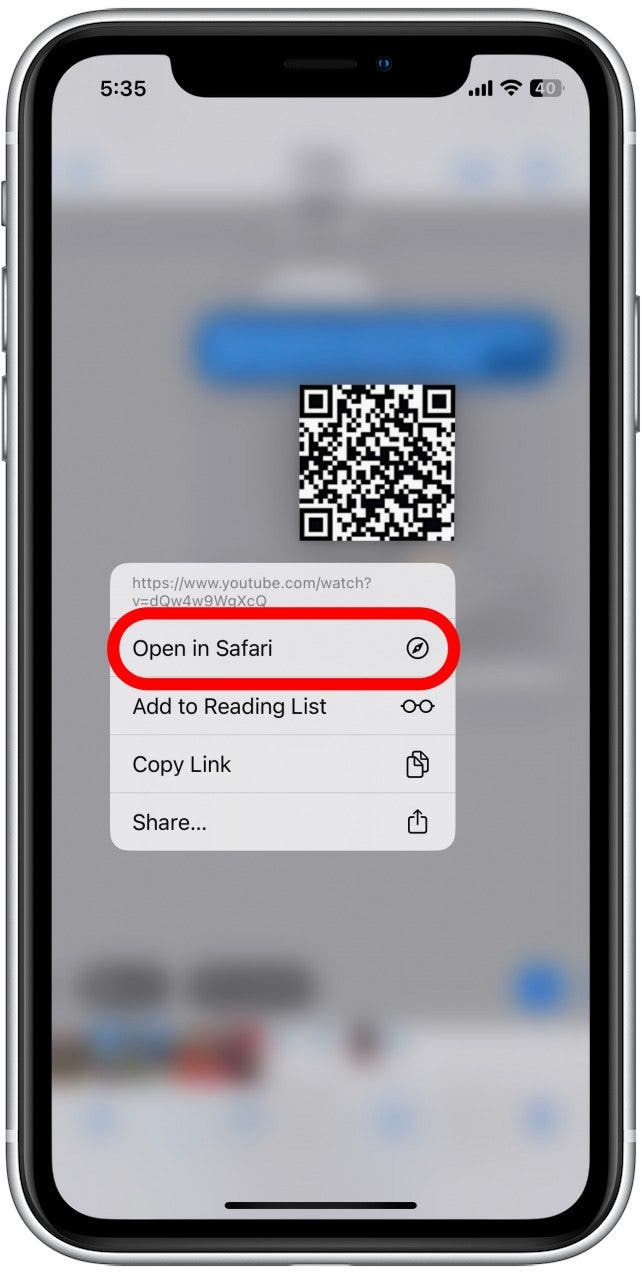 Tippen Sie auf „In Safari öffnen“.