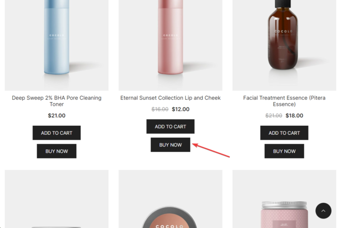 Schaltflächen „Jetzt kaufen“ des Händlers, Frontend-Ansicht auf einer WooCommerce-Shop-Seite