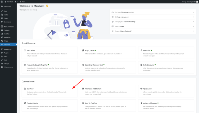 Speicherort des Moduls „Jetzt kaufen“ im Händler-Dashboard