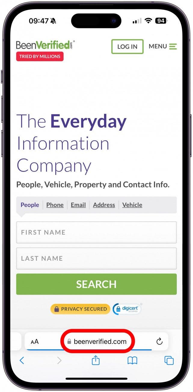 Öffnen Sie https://www.beenverified.com/ in Ihrem Browser.