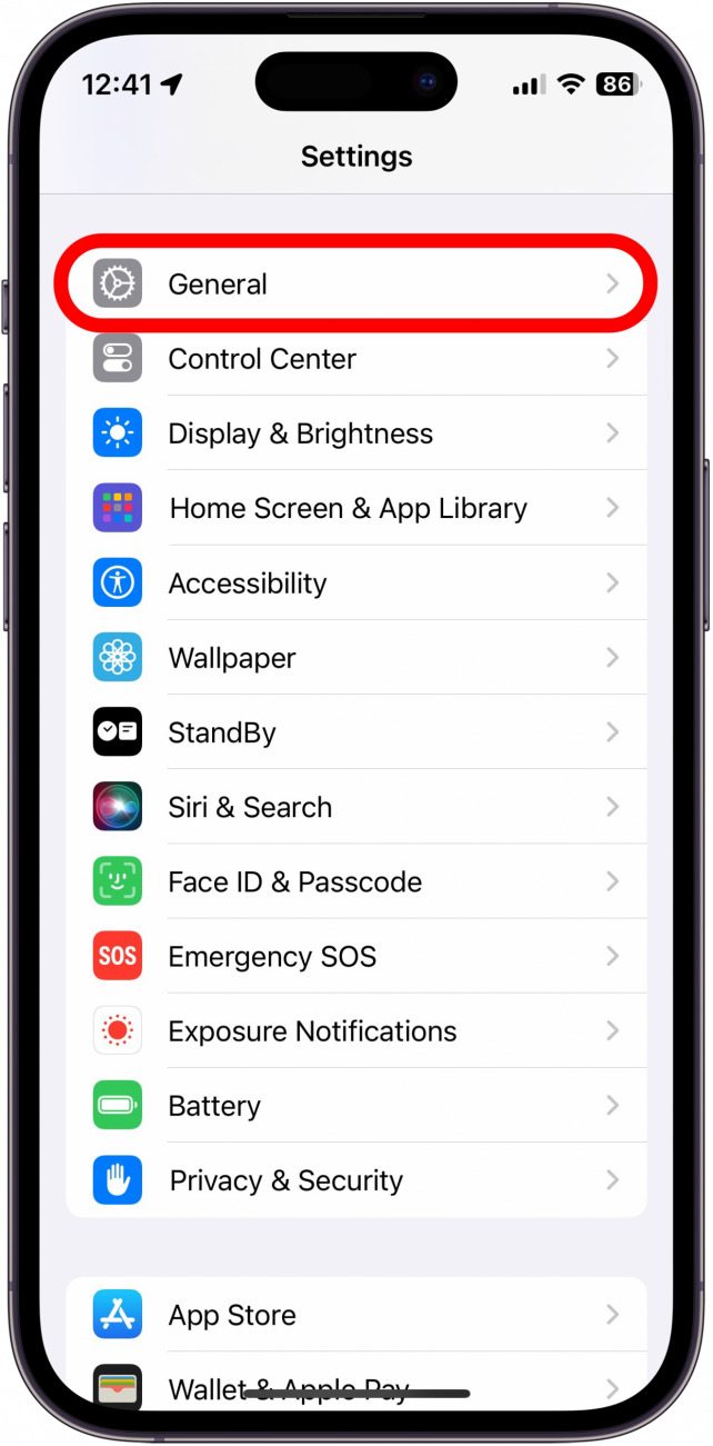 iPhone-Einstellungen mit rot eingekreister allgemeiner Option
