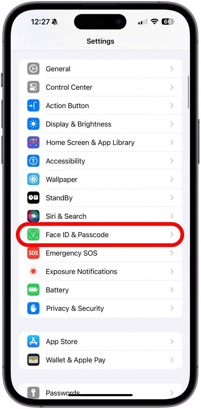 Tippen Sie auf Face ID & Passcode.