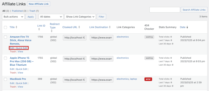 Verwalten von Affiliate-Links mit ThirstyAffiliates