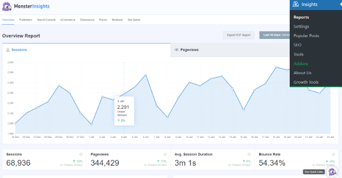 Dashboard-Berichte-Monsterinsights