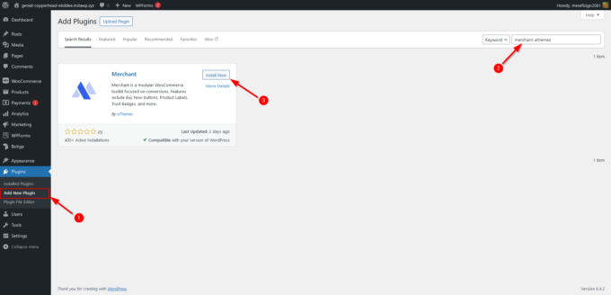 Installieren und aktivieren Sie das kostenlose Merchant-Plugin