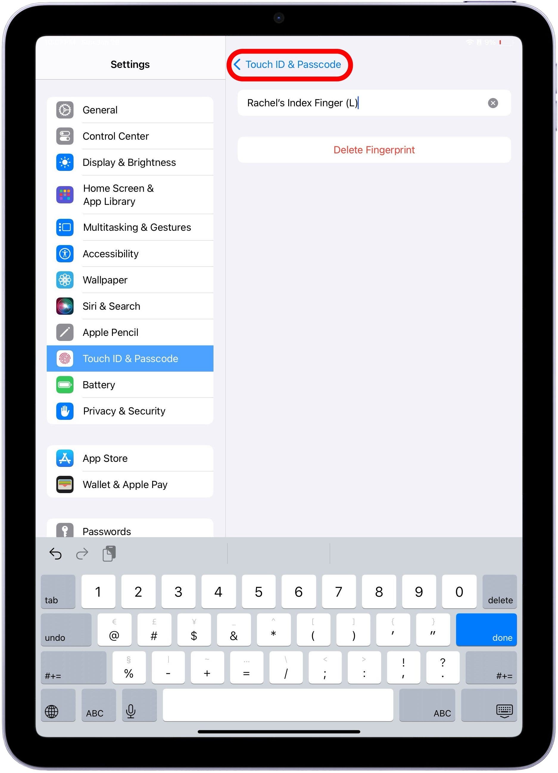 Touch-ID-Fingerabdruck löschen