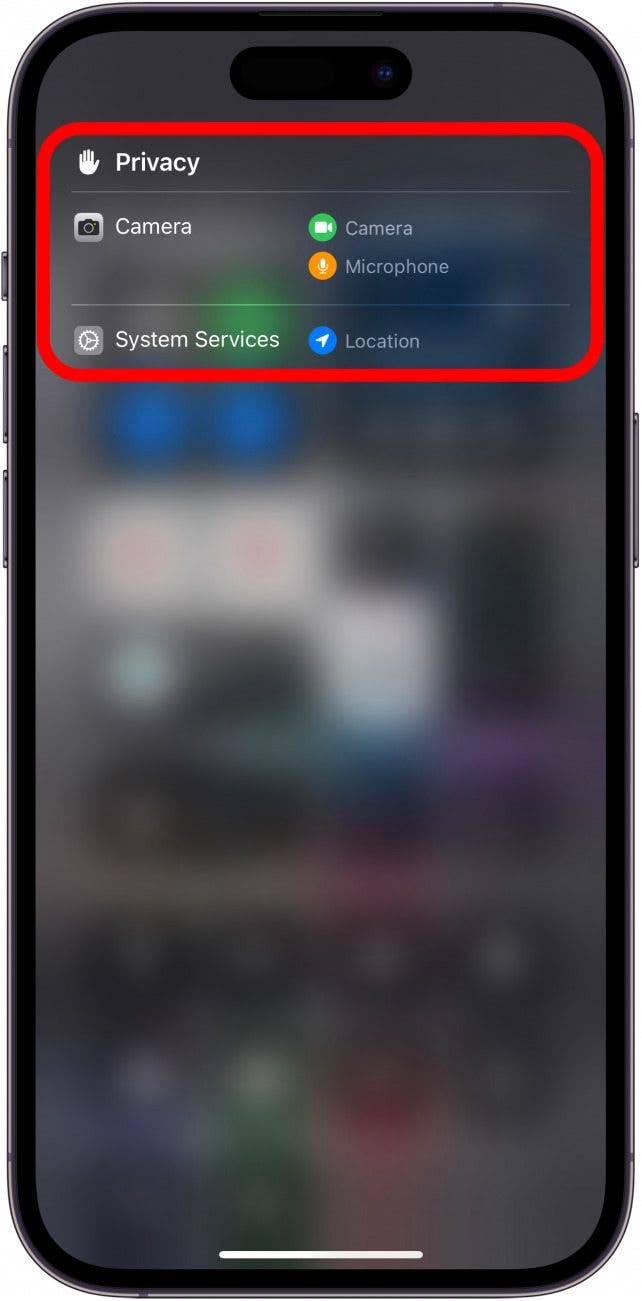 iPhone-Kontrollzentrum mit Datenschutzsymbolen